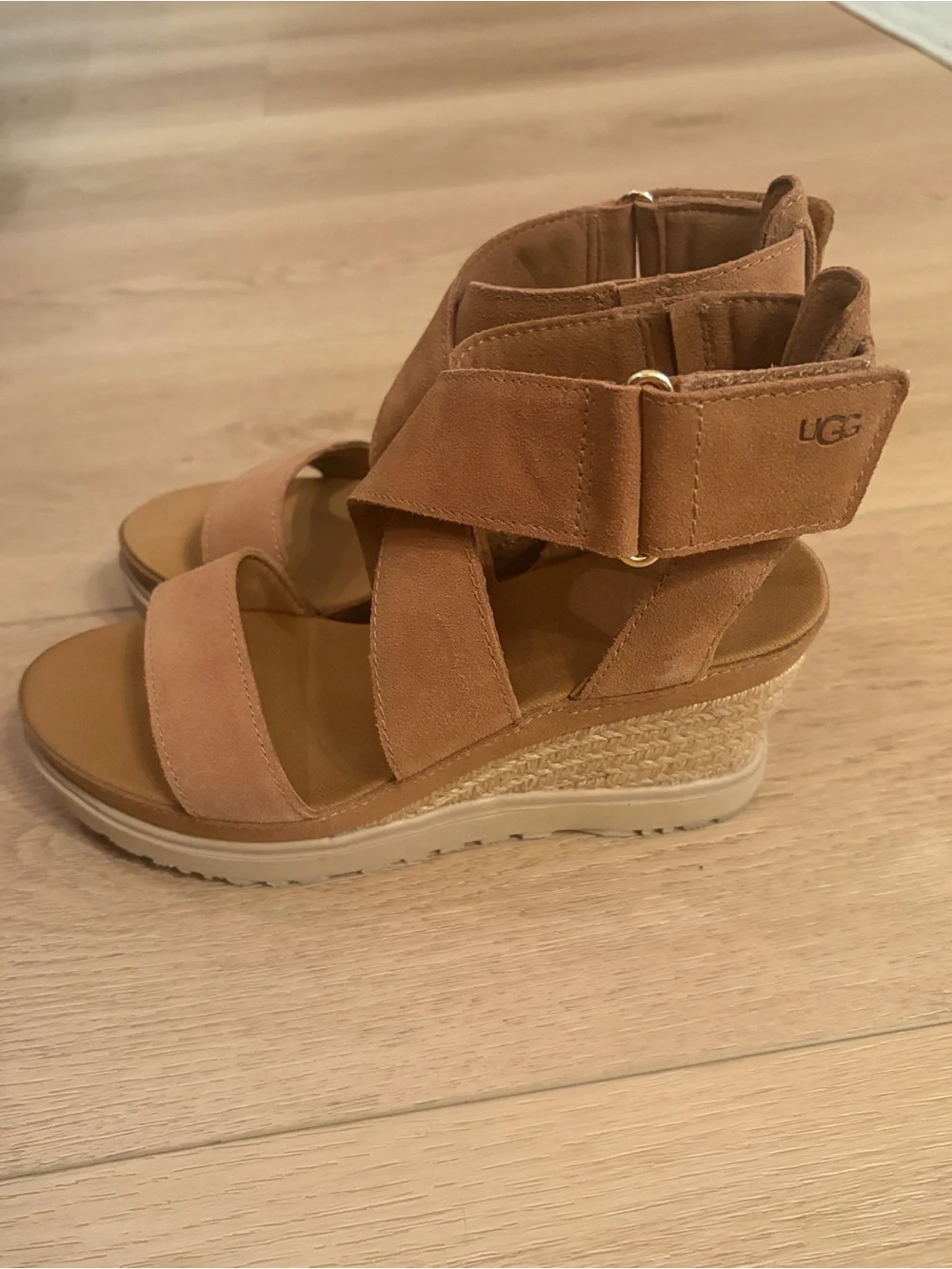 UGG Women’s Ileana Ankle Suede Wedge Sandals in Chestnut Brown- size 7